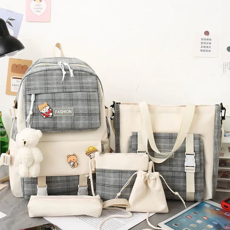 Set di 5 Zaini per Ragazze, Grande Capacità, Casual, in Nylon, per Studenti, Borsa Scuola Multicolore Versatile e Multistrato