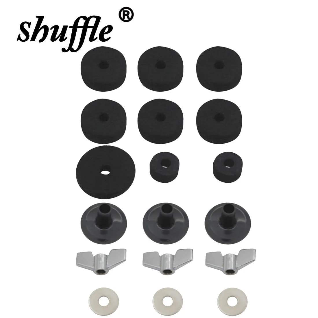 18 Pz/set Kit Tamburo Accessori Piatti Feltro Pastiglie Ala Dadi Rondelle Manicotti Per Tubi Strumento Musicale A Percussione Parti di Ricambio