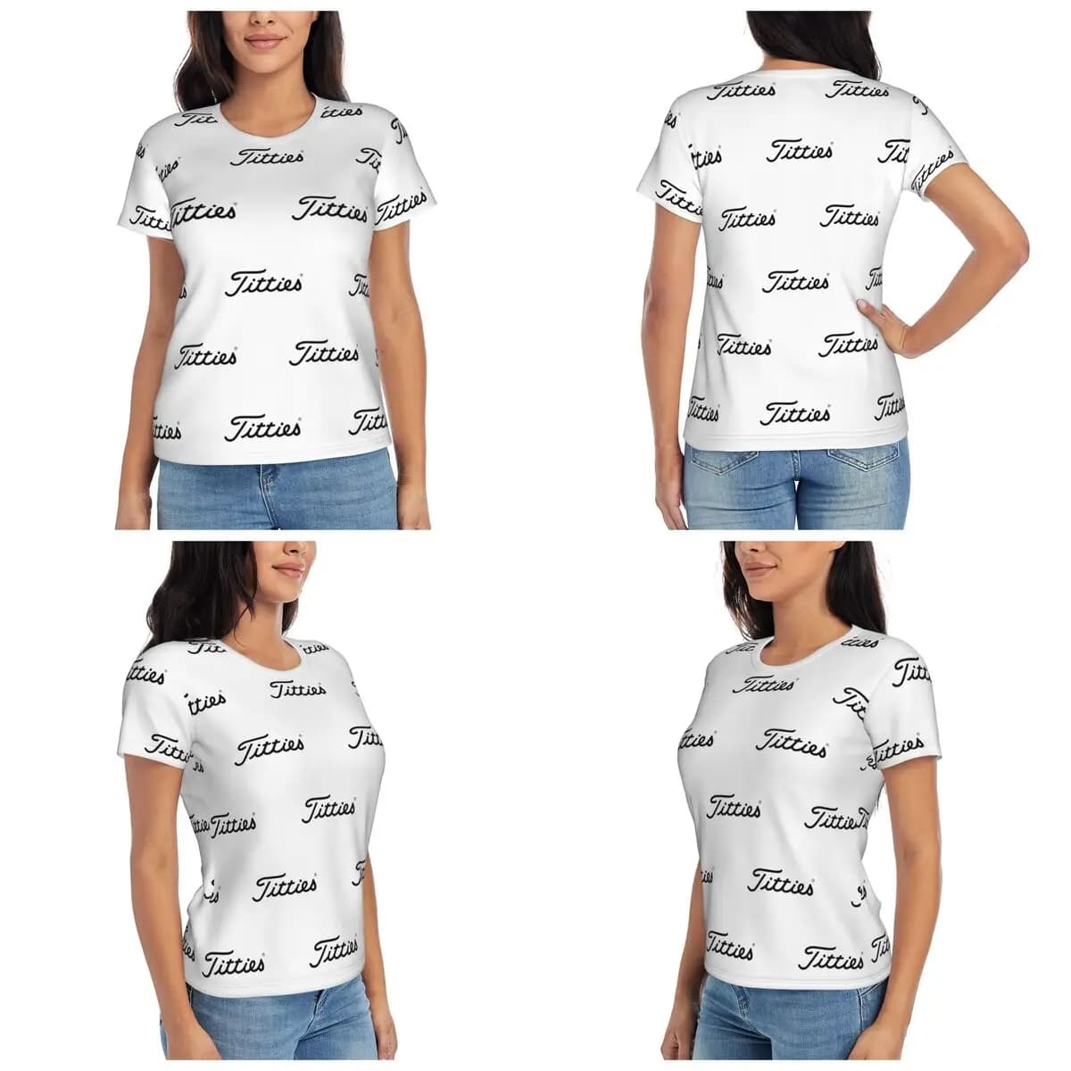 T-shirt da donna con stampa Titties Golf Ball, a maniche corte, girocollo, in cotone, estiva, streetwear