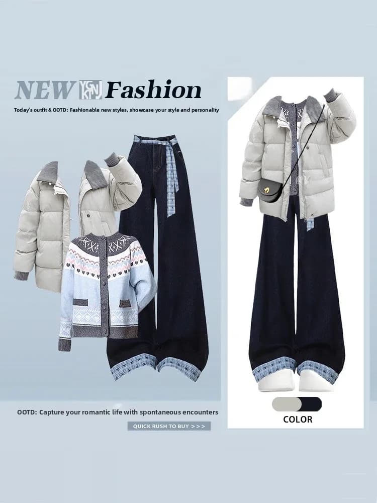 Set Invernale da Donna: Maglione Morbido in Cotone e Pantaloni a Gamba Larga, Nuovo Stile Casual alla Moda che Nasconde le Forme