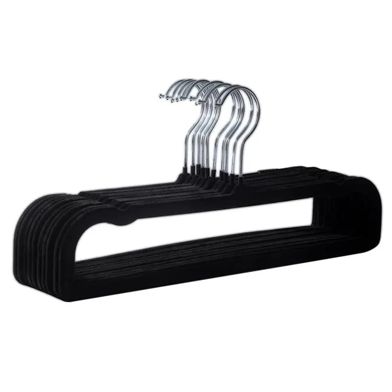 ABKO-Appendiabiti in Velvet 10CS Black Anti-slip Sottile Coats for storage, Durable Jean Pant Organizer
