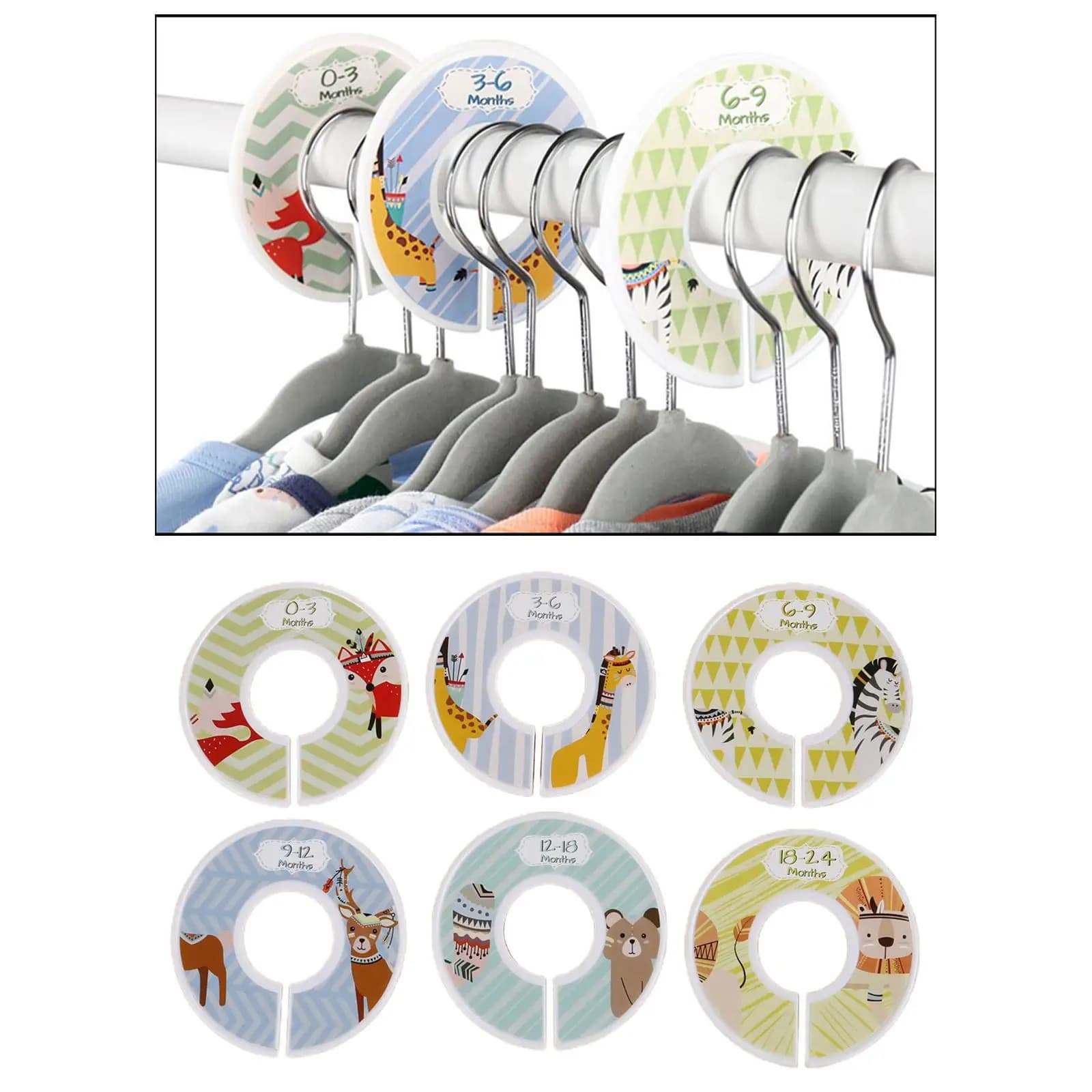 Divisori per dimensioni rack per armadio Etichette rotonde per dimensioni vestiti Anelli per marcatura Separatori per grucce