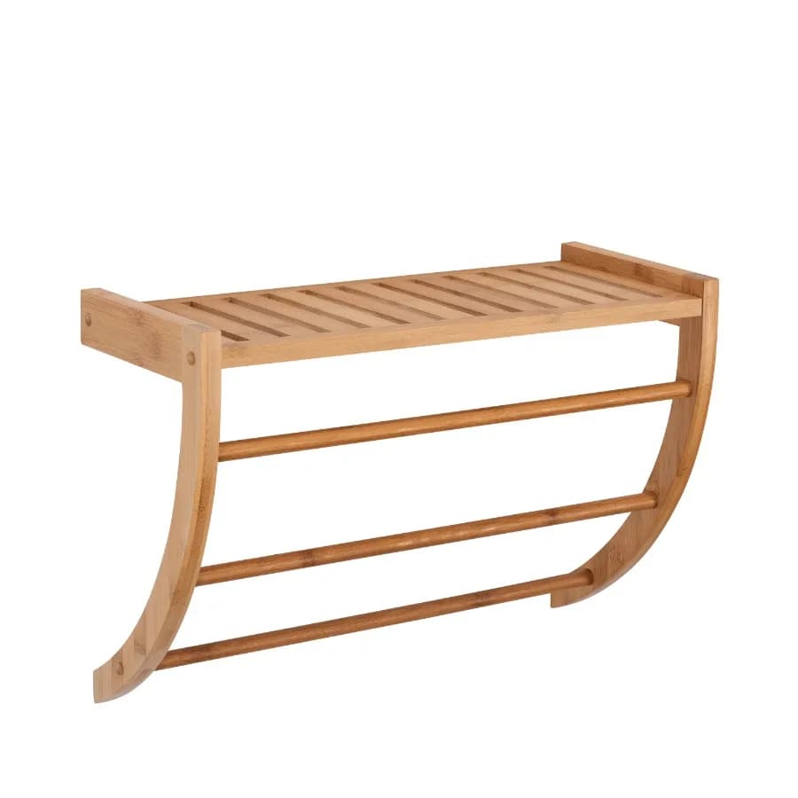 Bamboo Wall Mount Storage Shelf and Towel Rack