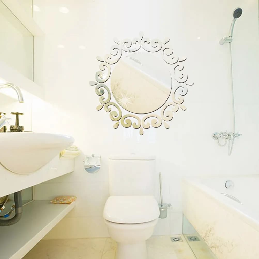 Adesivi Murali a Specchio in Acrilico Argento, Stile Moderno, Facili da Installare e Rimuovere, per Sfondo TV, Camera da Letto, Soggiorno, Bagno