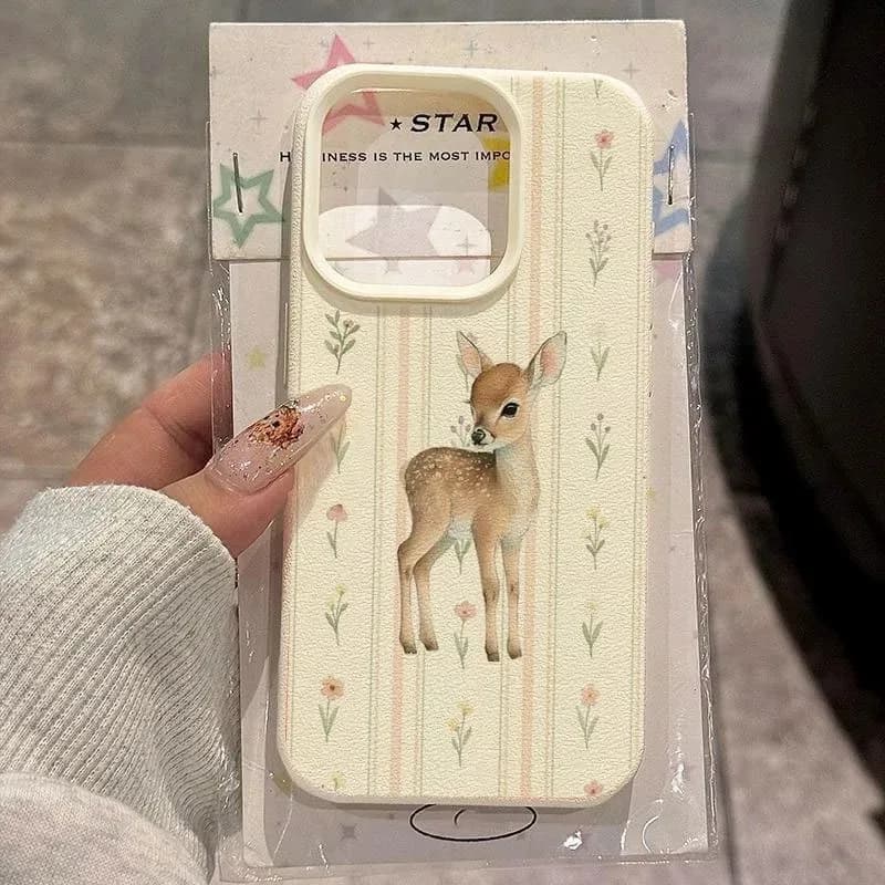 Custodia per telefono elegante con motivo a strisce floreali con piccolo cervo per iPhone 17 Custodie Air per iPhone 16 15 14 Pro Max 13 12 11 Plus Cover