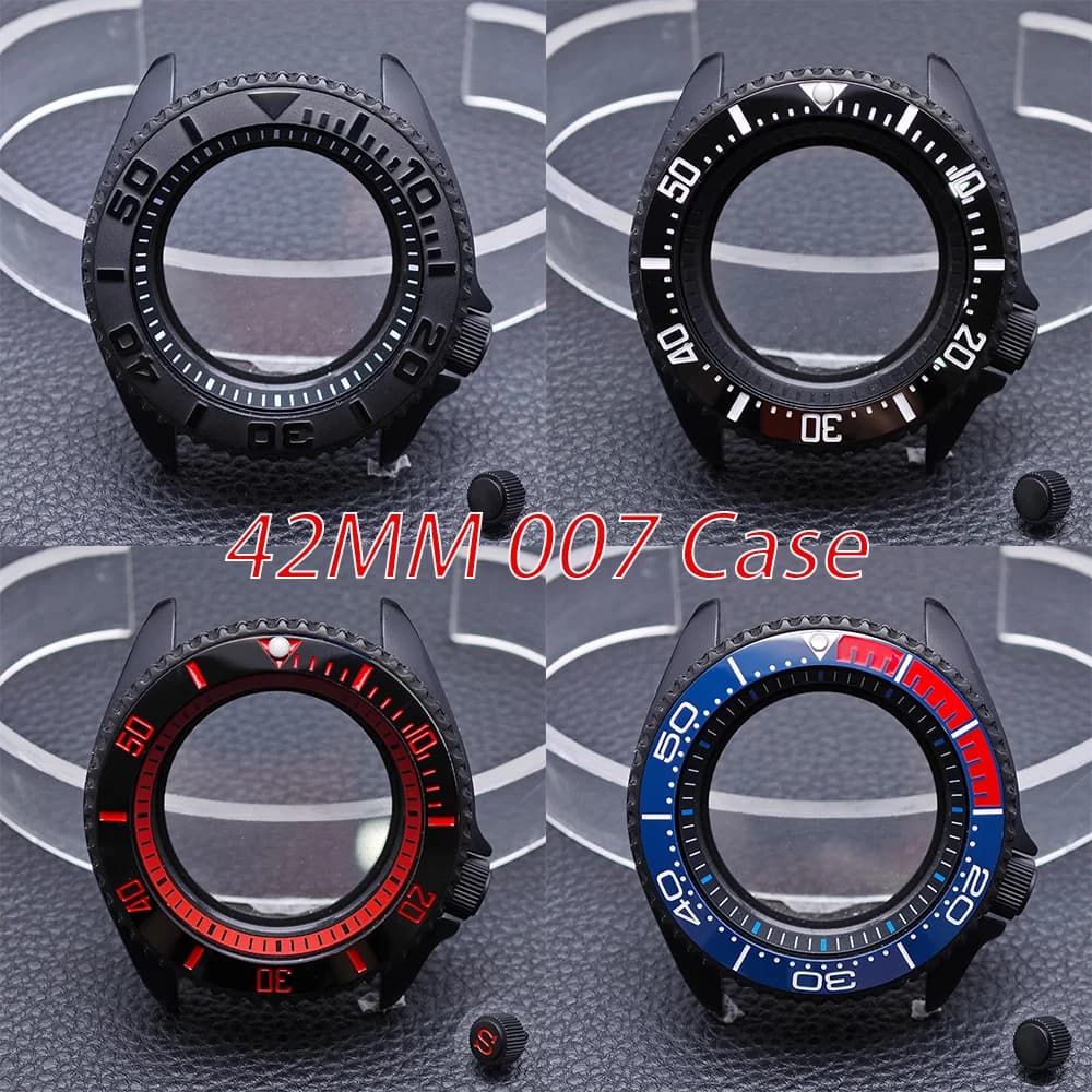 42mm Watch Case For NH35/36 Black Matte Waterproof Stainless Steel Case Sapphire Glass Fits NH36/35 Movement Fits 22mm Band
