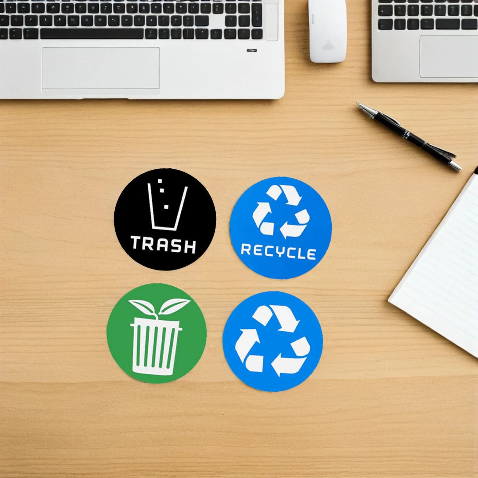 24 Etichette Adesive Impermeabili in Vinile per Bidoni della Spazzatura, Adesivi per Riciclo e Compostaggio, per Gestione Rifiuti Interni ed Esterni