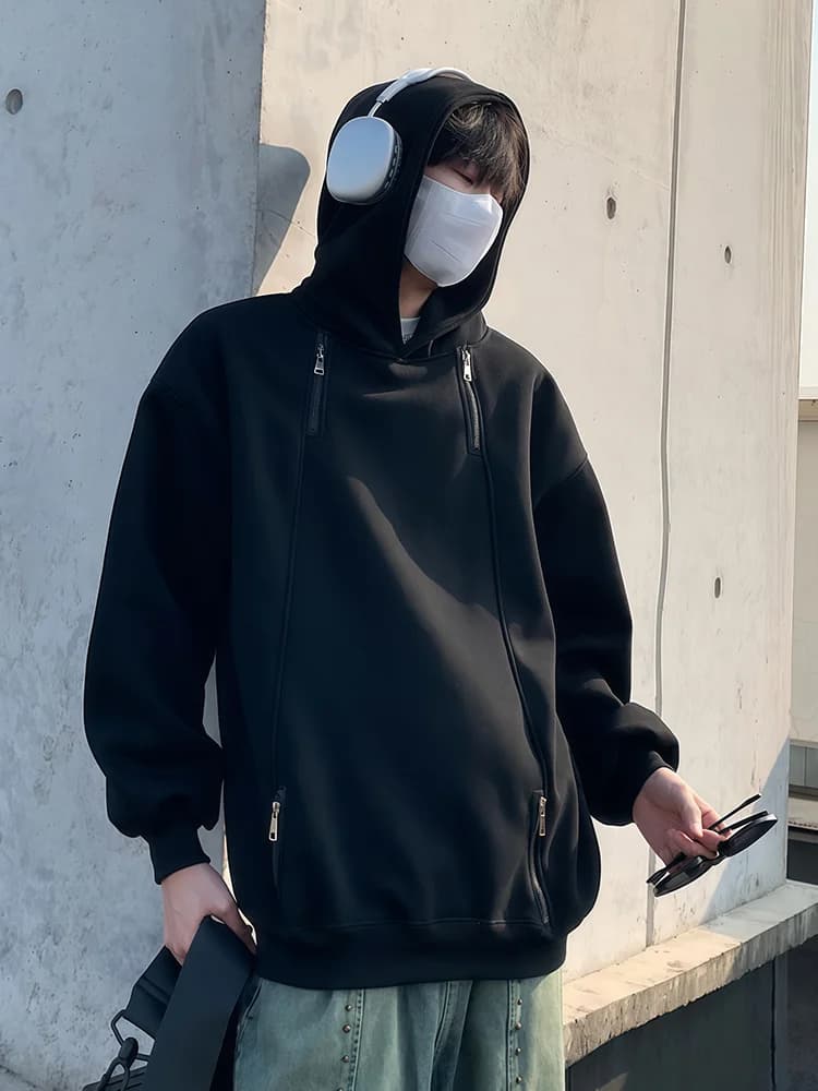 Men's Fleece Lined Zip up Hoodie Thickened Autumn Winter Style Youth School Uniform Inner American Heavyweight Hardwearing Ho...