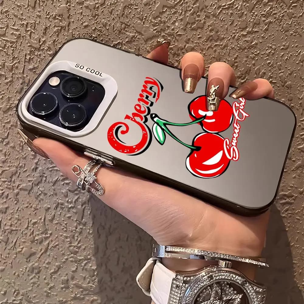 American Cherry Phone Case For IPhone 17 16 15 14 13 12 11 Pro Max Air Matte Laser Aurora Shockproof Phone Case