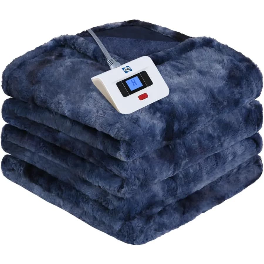 Coperta elettrica Coperta riscaldata doppia in pelliccia sintetica e flanella con 10 livelli di riscaldamento e 1-12 ore di spegnimento automatico Riscaldamento rapido Blan