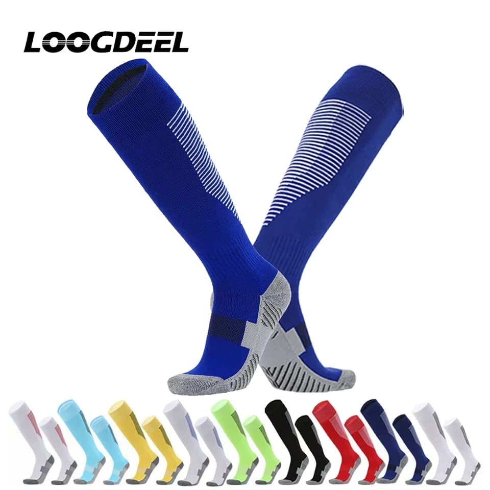Calze da Calcio Loogdeel per Bambini e Adulti, Calze Lunghe Antiscivolo a Righe per Sport e Basket