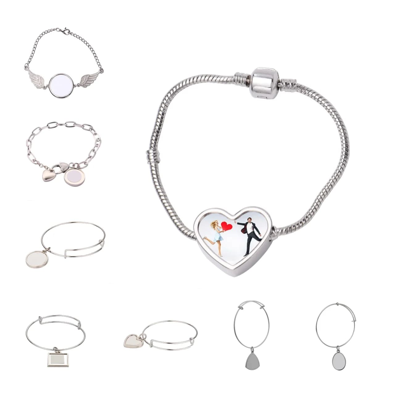 Bracciale vuoto a sublimazione Bracciale fai da te a trasferimento termico stile INS Braccialetti con ciondolo a cuore per San Valentino e regalo annuario