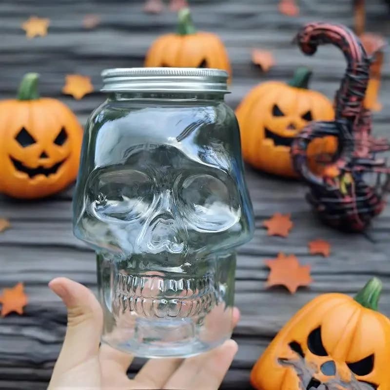 Confezione da 6 vasetti di plastica con teschio trasparente di Halloween con coperchi per realizzare candele, stampi per realizzare candele
