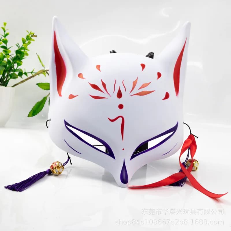 Anime Demone Volpi Maschera Maschera giapponese dipinta a mano Mezza maschera Festival Ball Kabuki Kitsune Maschere Cosplay Prop