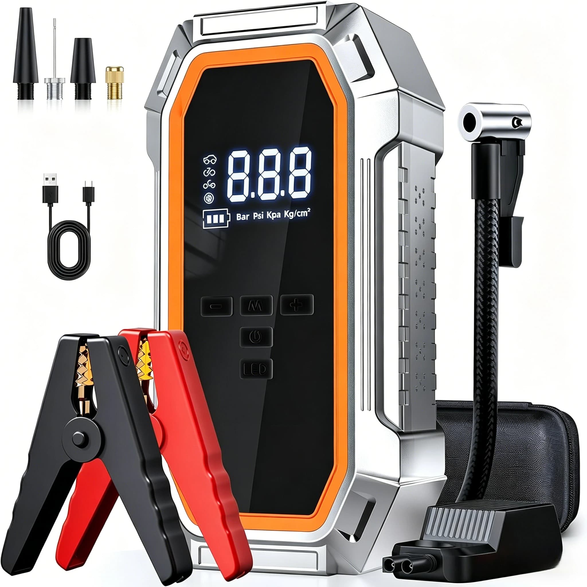 6000A Peak Jump Starter with 160PSI Air Compressor, LED Light & LCD, Fits 9.0L Gas/8.0L Diesel, Ideal for Gifting