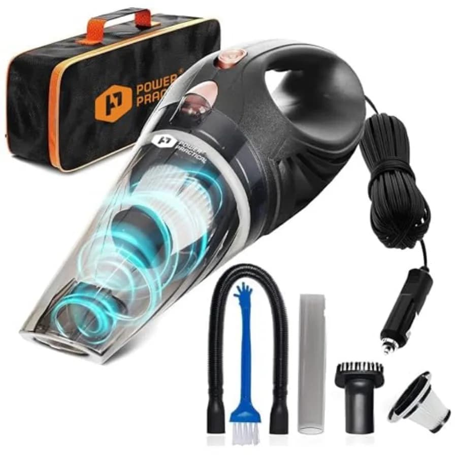 Car Vacuum Cleaner - Portable, High Power, Handheld Vacuums w/ 3 Attachments, 16 Ft Cord and Bag - 12v, Auto Accessories Kit fo
