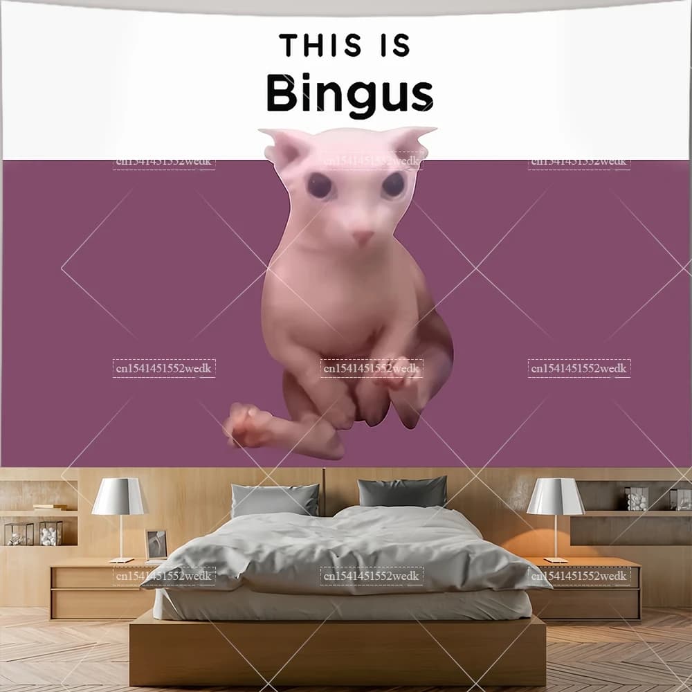 This Is Bingus Meme Tapestry Wall Hanging Kawaii Floppa Cat Tapestries Aesthetic Bedroom Decoration Animals Tapestries Macrame