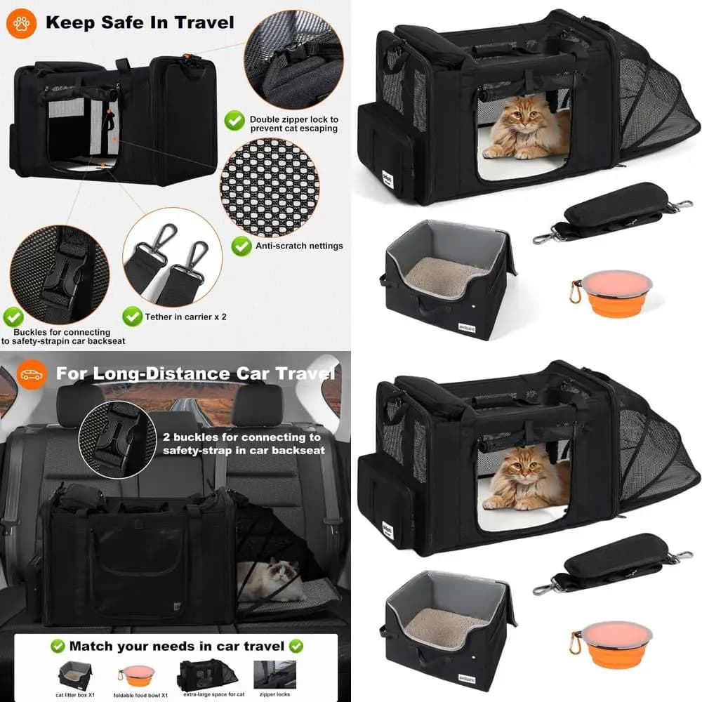 Trasportino Espandibile Extra Large per Gatti, per Viaggi in Auto, Gabbia Morbida per 1 Gatto Grande o 2 Gatti Medi fino a 16 kg, con Contenitore per Lettiera Impermeabile