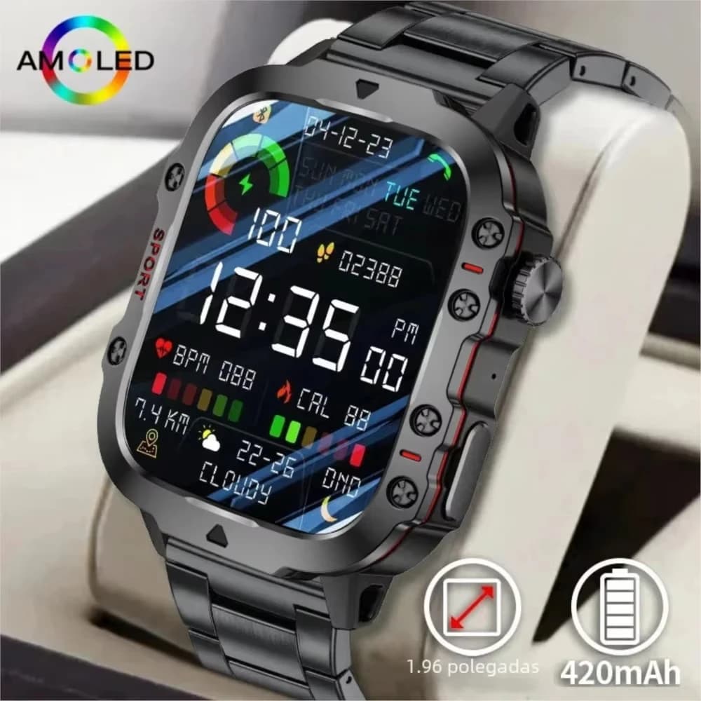 LAXASFIT 2025 Robust Military Smart Watch Men's Exterior Watch 2.01 "HD Touch Screen Voice Bluetooth Smartwatch Call