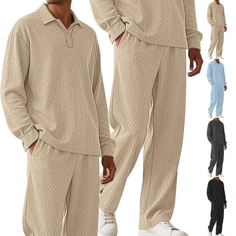 Men's SVE Shirt And Drawstring Pants Set Regular Fit Casual Sportswear Autumn Season 7/8 Sleeve Long Trousers