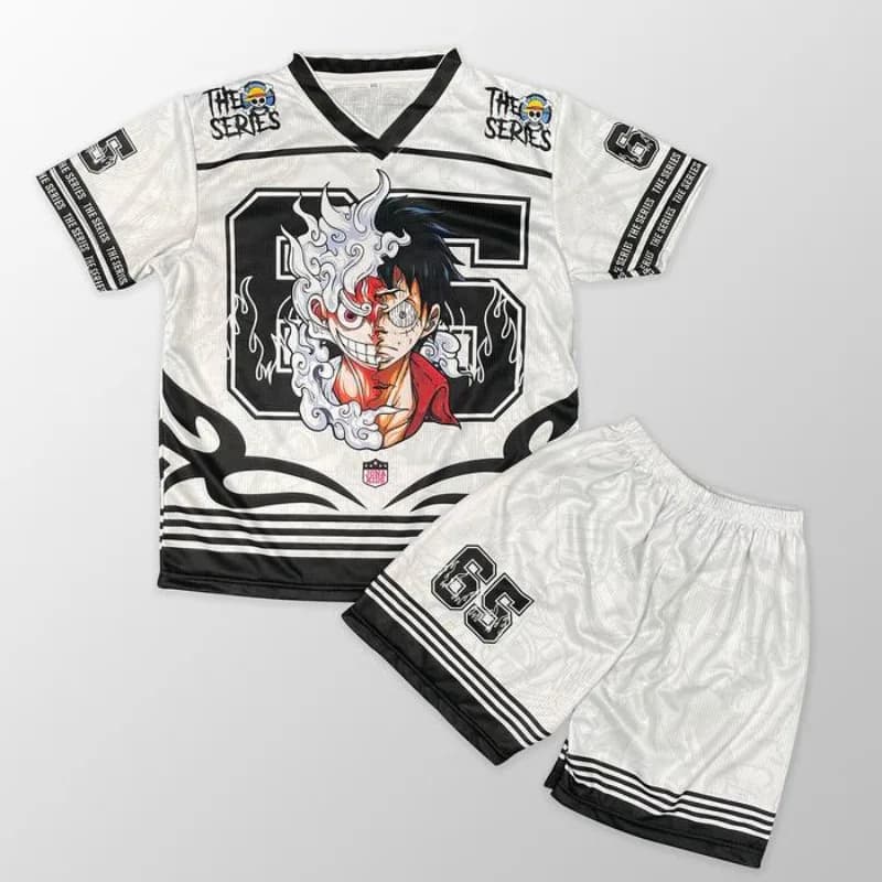 Set da Uomo in Stile Jersey One Piece Luffy Gear 5 Nika, 2 Pezzi: Maglietta a Maniche Corte con Scollo a V e Pantaloncini Abbinati # 65 Abbigliamento Casual Streetwear