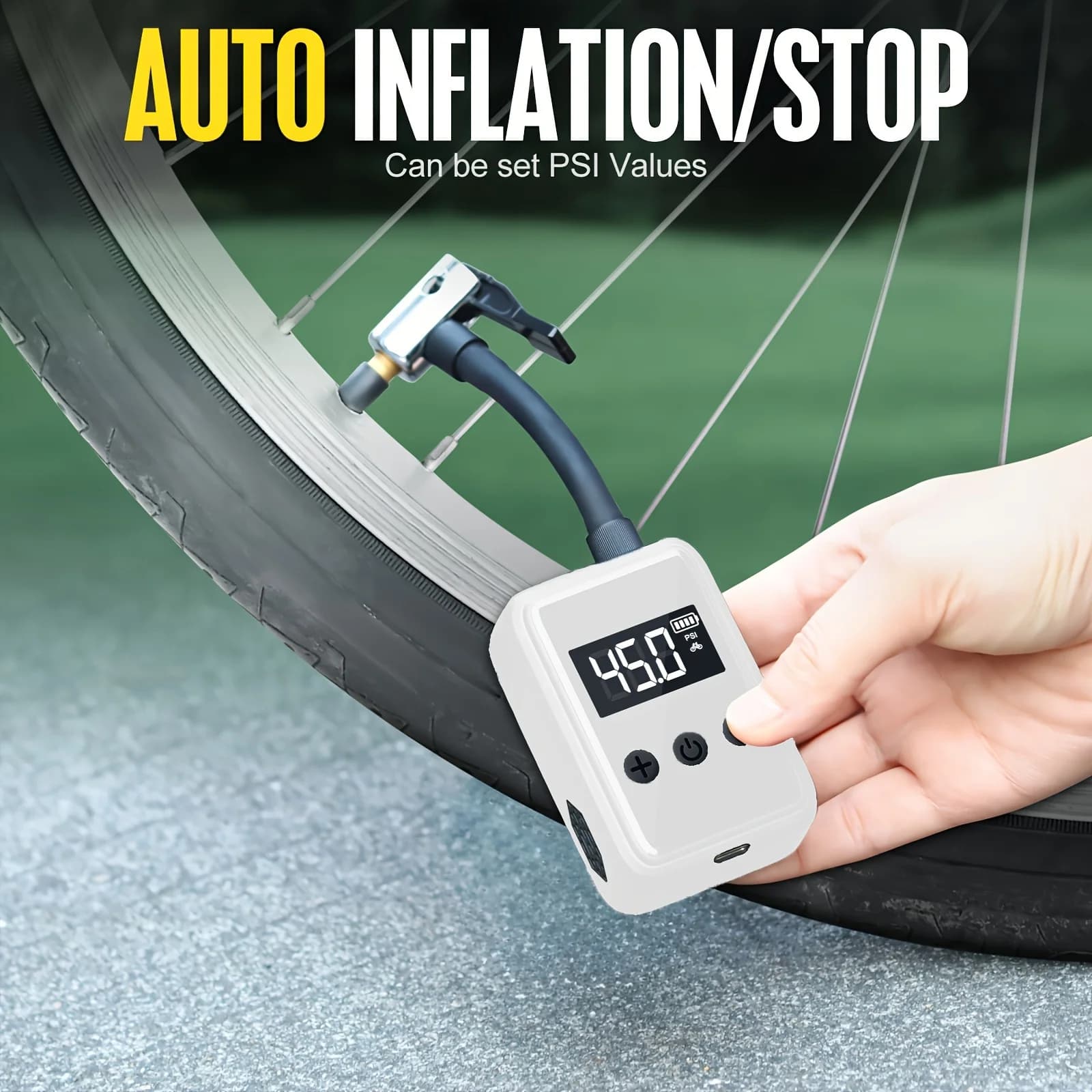 Pompa da bicicletta elettrica portatile per pompa da bici, mini pompa per pneumatici da 120 PSI con manometro digitale PSI