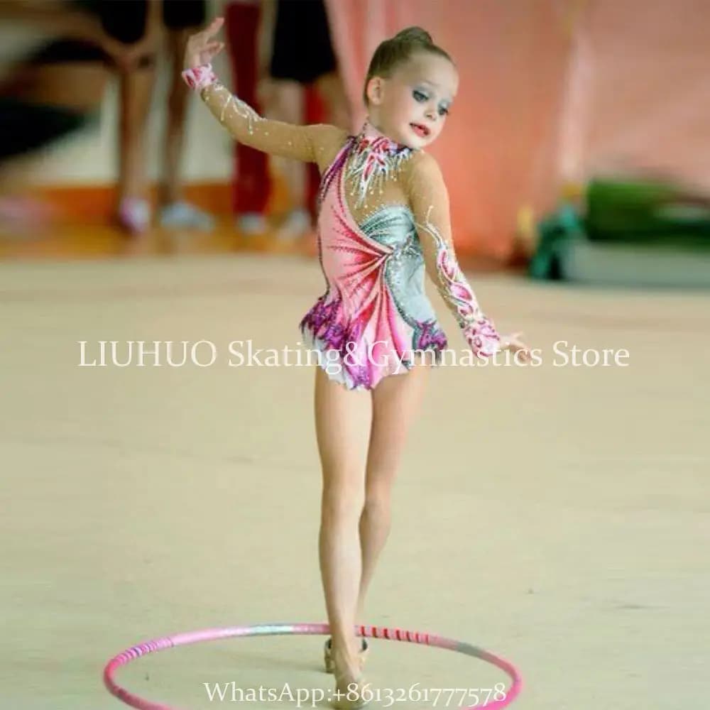 Body da ginnastica ritmica fatti a mano Ragazze Donne Rosa Maniche lunghe Ghiaccio Figrue Pattinaggio Dancewear Vestito da competizione BD3123