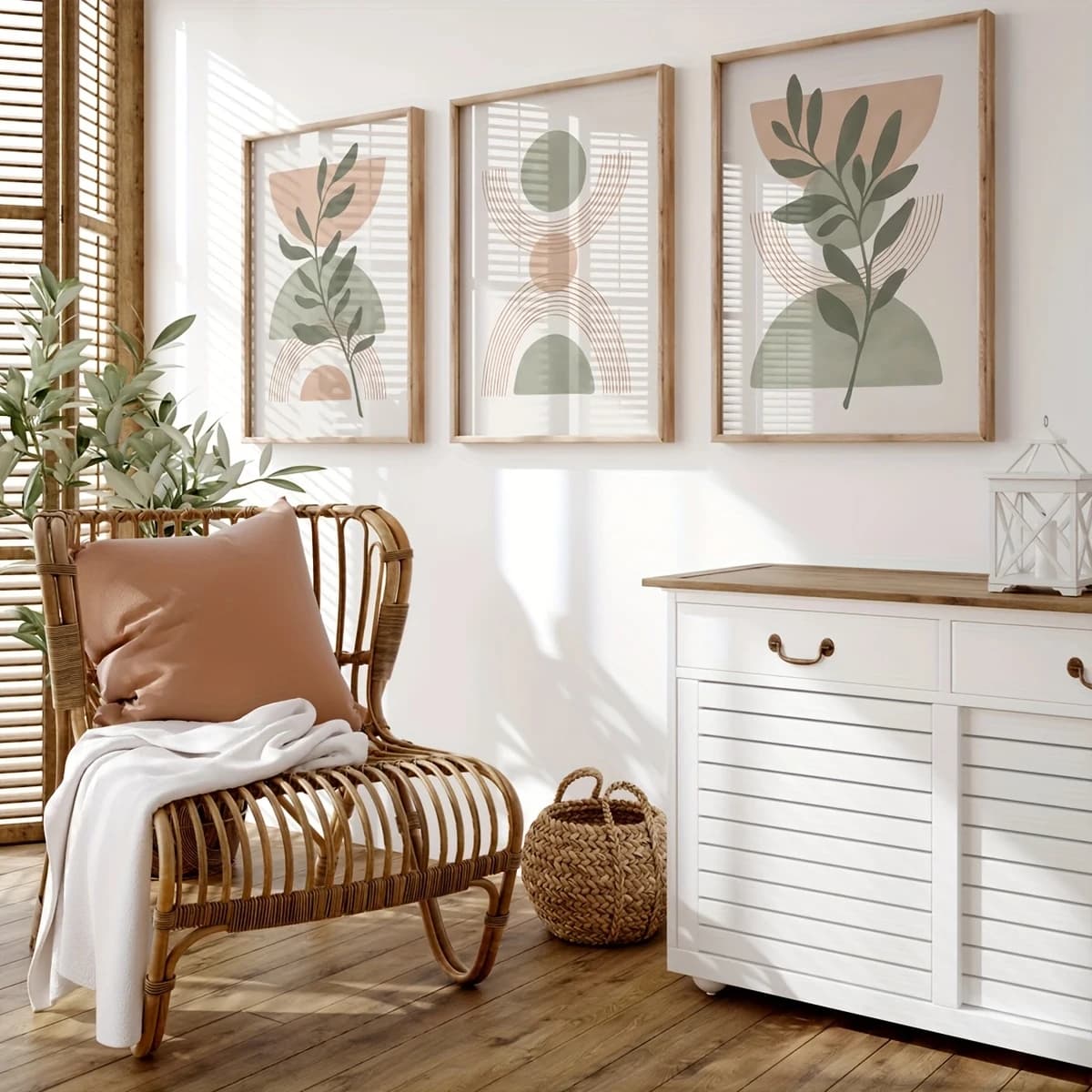 1/3 pezzi Bohemian Sage Green e Blush Pink Stampa su tela Poster Modern Botanical Art Print Soggiorno Home Decor Art Poster Regali