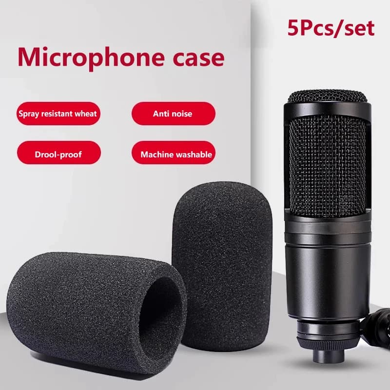 Set di 5 Spugne Antivento per Microfono, Copertura in Schiuma per Microfoni Audio AT2020 ATR2500 AT2035, Filtro Antivento per Registratore