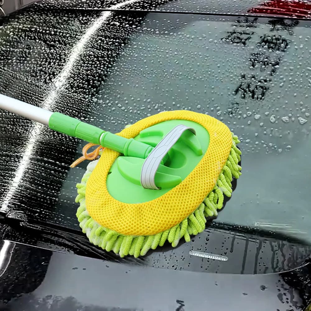 Spazzola per lavaggio auto, manico lungo telescopico, mop per pulizia in microfibra, kit di pulizia per mop assorbente regolabile per accessori auto