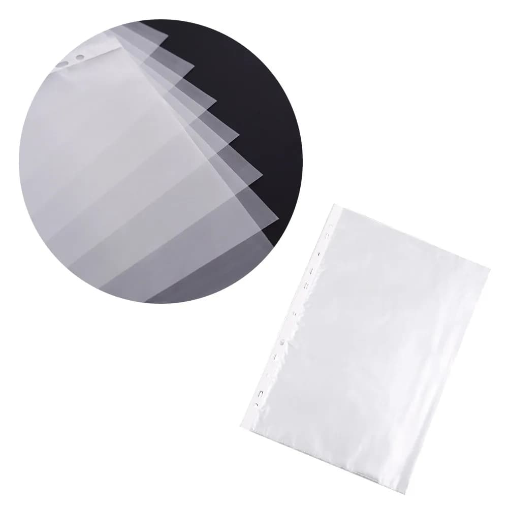 100Pcs Sheet Protector Clear File Folder PP Material Transparent 11 Hole Paper Cover for Binder Office School
