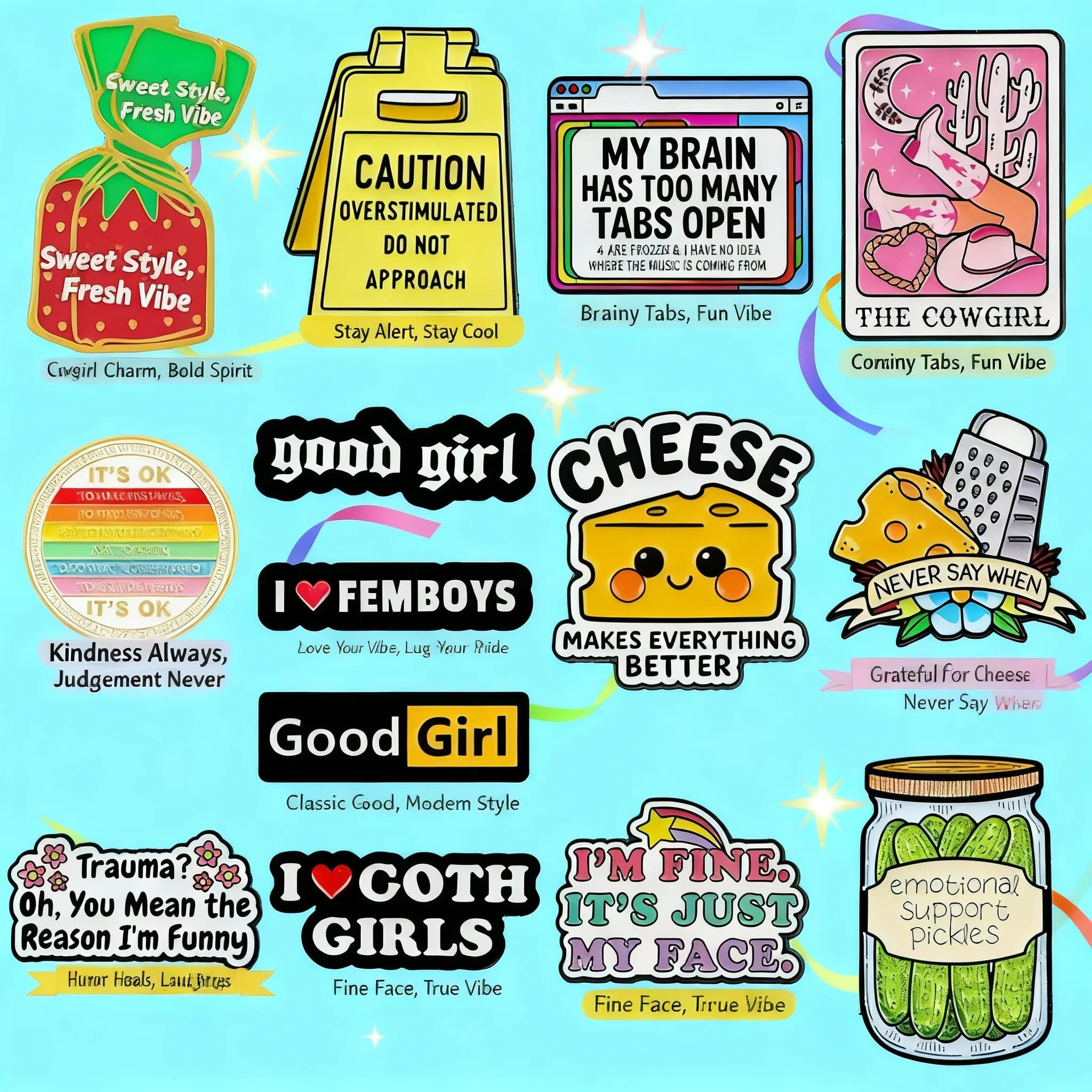 Spilla Distintivo in Lega con Citazione Cartoon Pickle, Accessori Moda per Borse, Commercio Transfrontaliero, Vendita all'Ingrosso, Articolo di Grande Successo