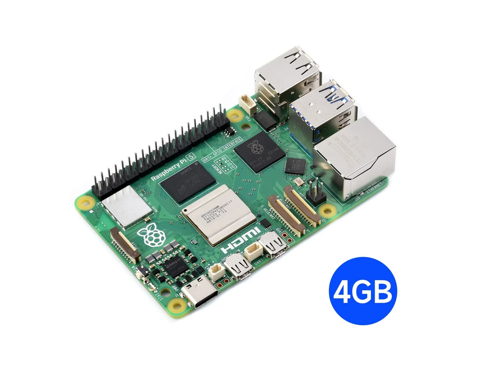 Raspberry Pi 5, options for 4 GB/8 GB of RAM, BCM2712 processor, Cortex-A76 64-bit quad-core 2,4 GHz processor integrated using the e/s RP1