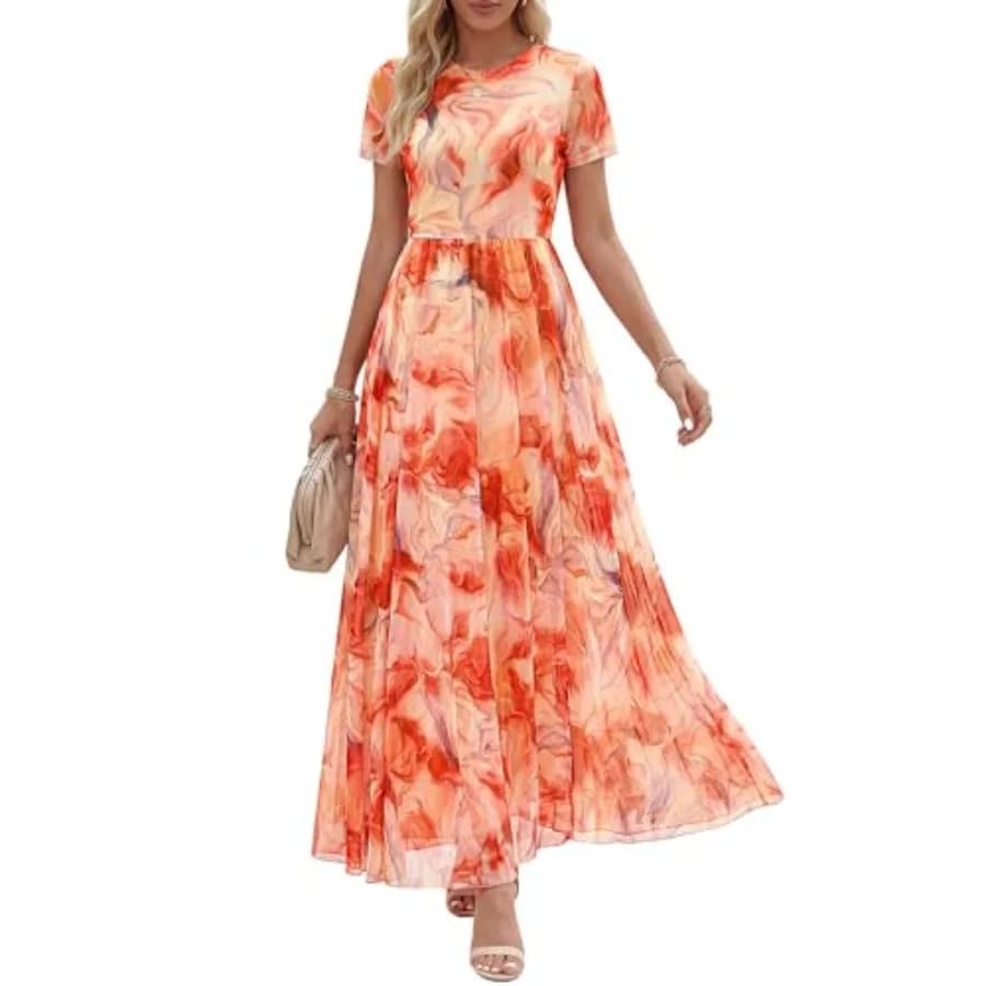 Abiti Estivi BTFBM da Donna 2026, Abito Formale a Maniche Corte Floreale per Cerimonie, Abito Lungo da Ospite di Nozze, Outfit per Vacanze