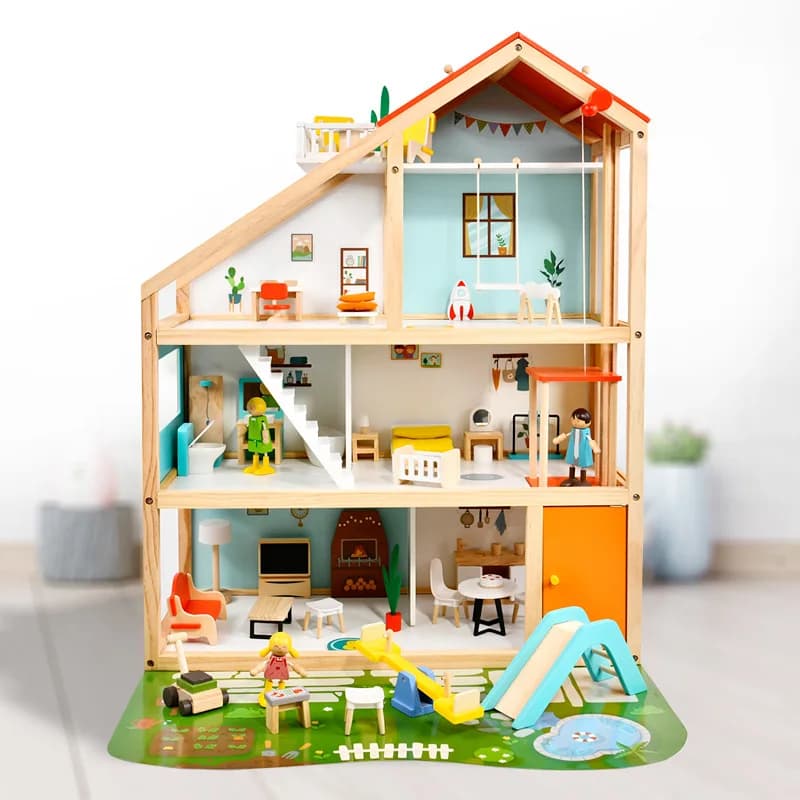 Giocattolo per bambini Castello in legno Fai da te Casa grande Casa delle bambole in miniatura Mobili Accessori per casa delle bambole Giocattoli per ragazze Montessori Giochi da tavolo