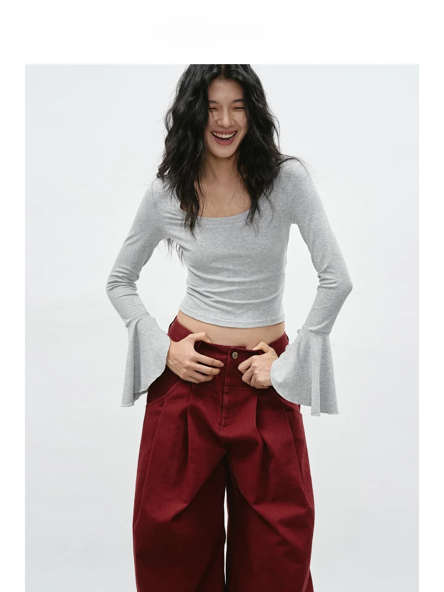 EIGHTHMONTH932 Skin-friendly Breathable Short T-shirt Square Collar Bell Sleeve Base Shirt Casual Style Chinese Production