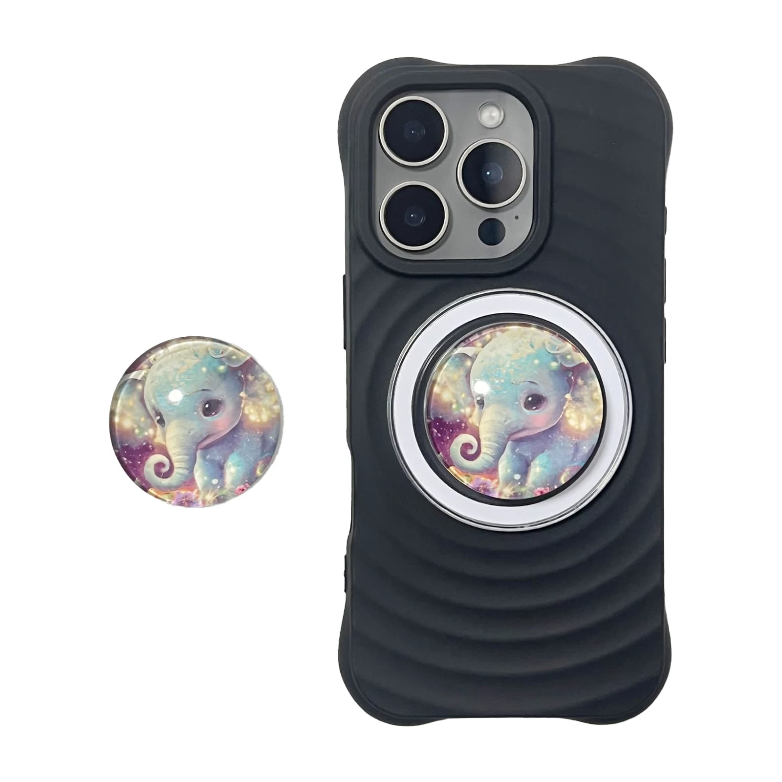 Supporto per telefono 3D a forma di elefante in cristallo, compatibile con MagSafe, per iPhone 17 Pro Max e Samsung Grip Tok