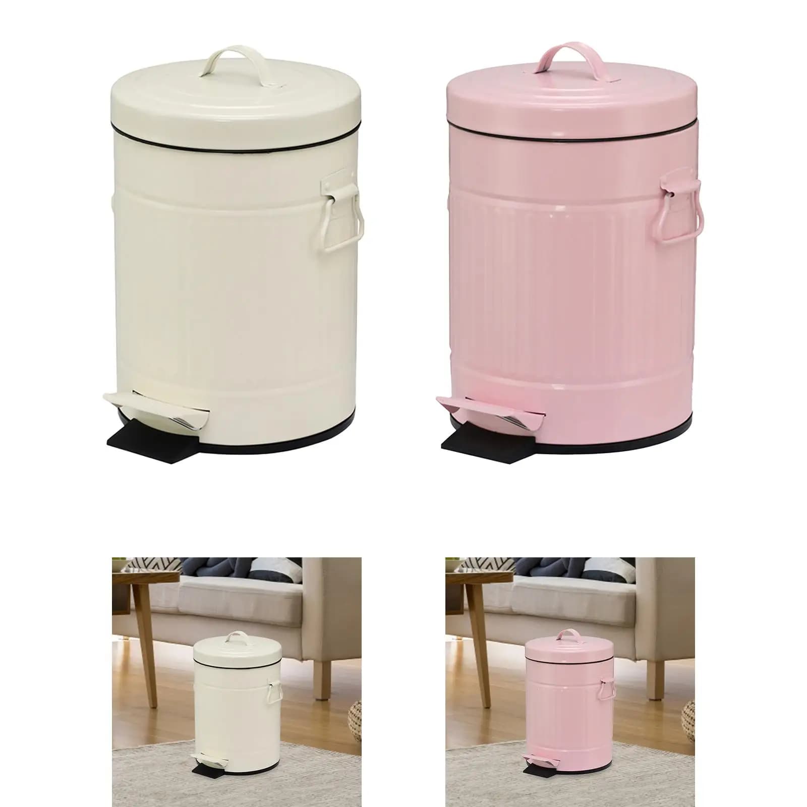 Step on Trash Can Paper Basket Iron Space Saving Foot Pedal Garbage Bin Waste Basket for Bedroom Restroom Office Entryway Study