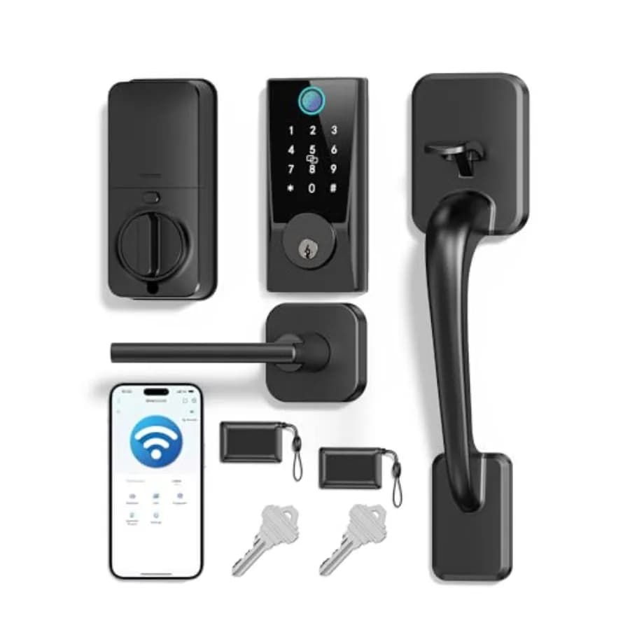 Serratura Intelligente WiFi con Maniglia Integrata, Serratura per Porta con WiFi Incorporato, Ingresso Senza Chiave, Serratura a Cilindro per Porta d'Ingresso, Controllo Remoto tramite App con Impronta Digitale