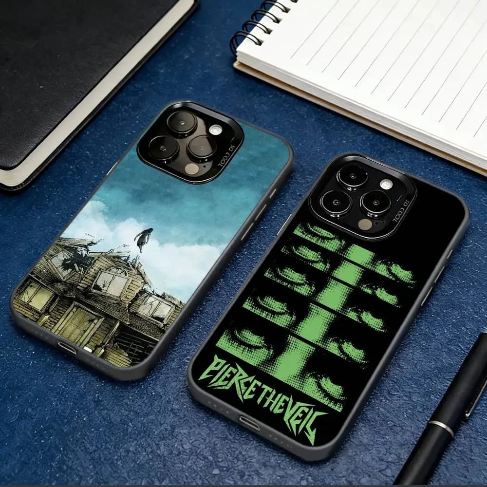 Cover per telefono P-Pierce The V-Veil Band per iPhone 17, 16, 15, 14, 13, 12, 11 Plus, Pro Max, XS, con rivestimento interno colorato argentato