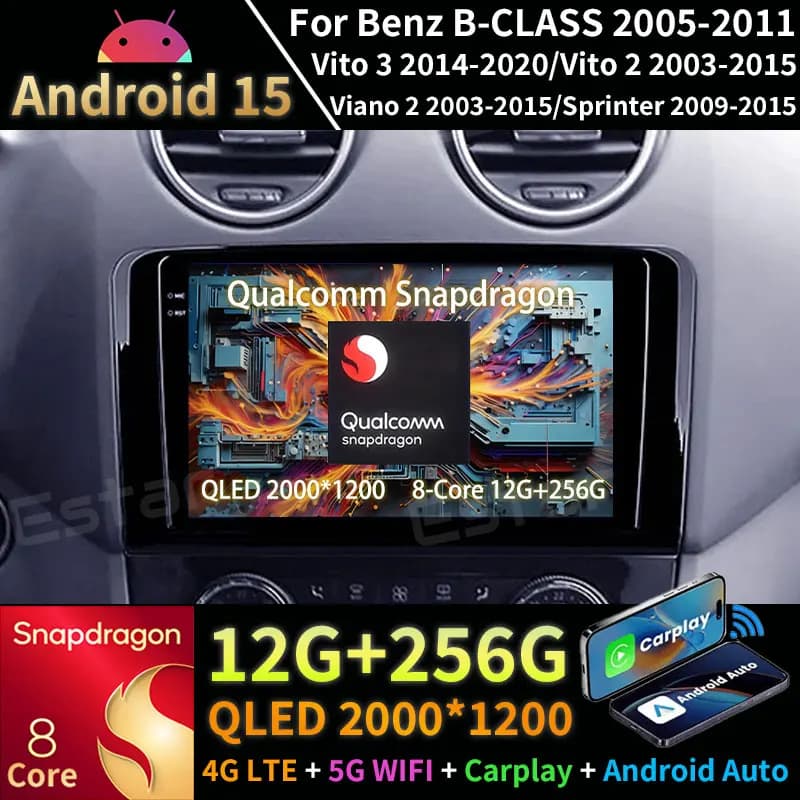 Android 15 Autoradio Per Benz Classe B Vito 3 Vito 2 Viano 2 Sprinter 2005 - 2020 GPS Lettore Multimediale Navi Wireless DSP Carplay