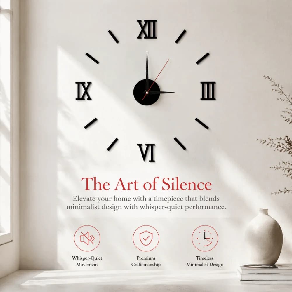 Decorative 40cm Art Clock 3D Stereo Punch-Free Mount DIY Mute Wall Clock Easy Install Decorative Wall Sticker Clock Bedroom