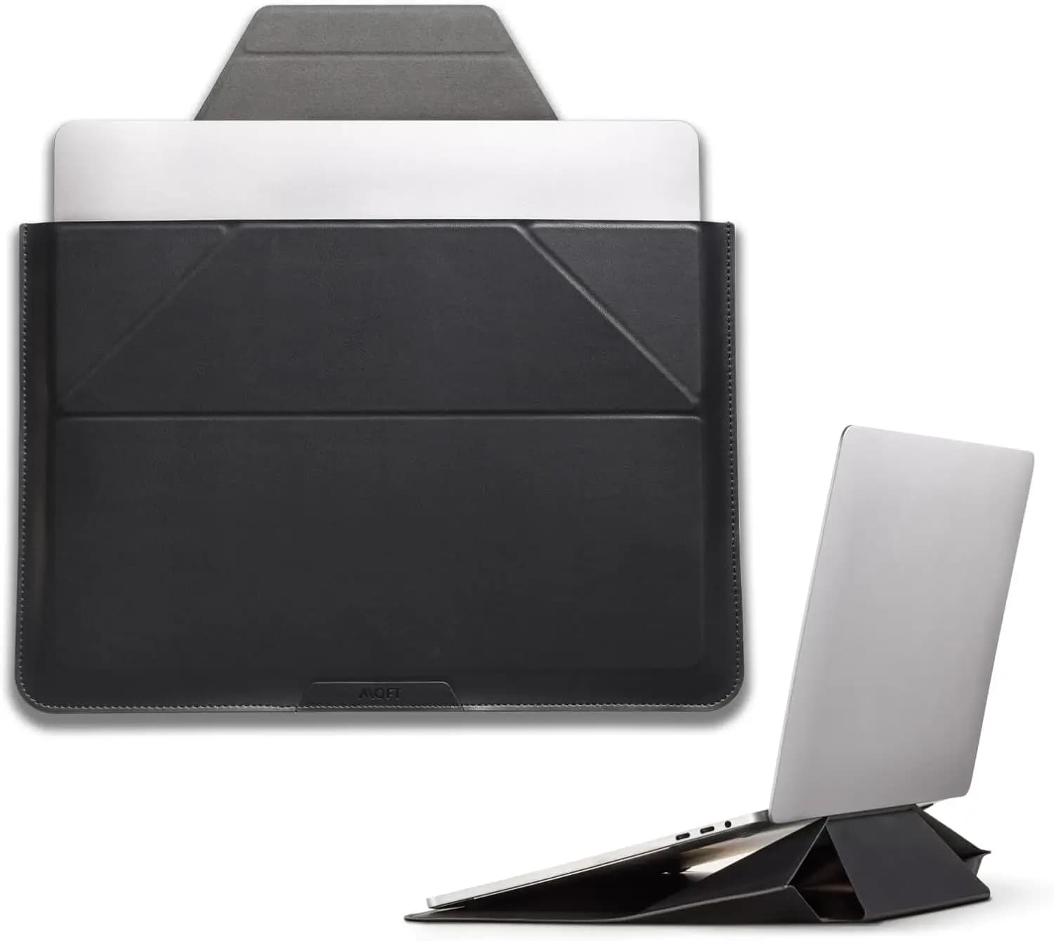 Custodia e Supporto 2-in-1 per Laptop da 15 pollici (MacBook Air, Dell, HP, Lenovo, Asus) - Borsa Sottile Espandibile Nera Notte