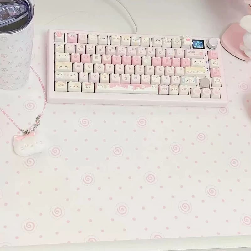 Ins Cute Pink Polka Dot Pu Leather Mouse Pad Waterproof Large Desk Mat Protective Game Keyboard For Dorm Desk Dressing Table Mat
