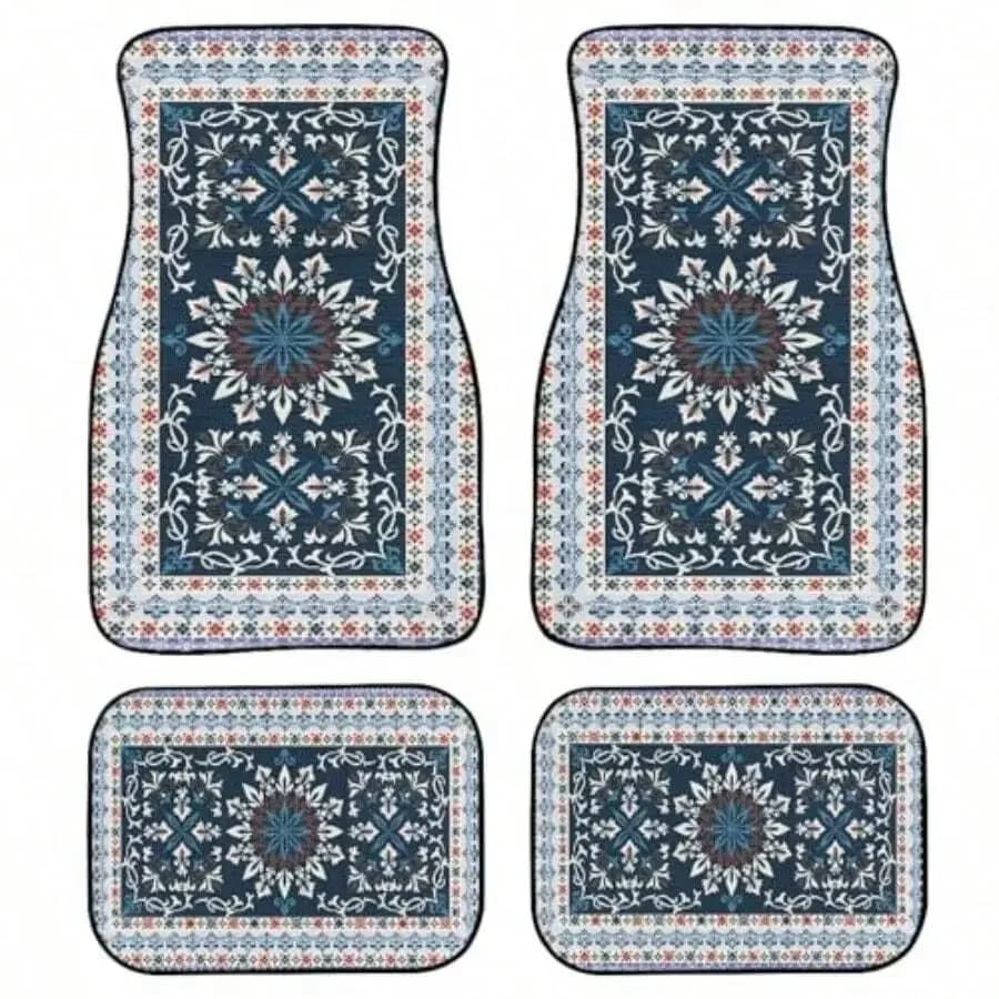 4 Print Geometric Floor Mats For Car Universal Front Rear Vehicle Foot CarpetsTraditional Design Car Accessories For Trucks