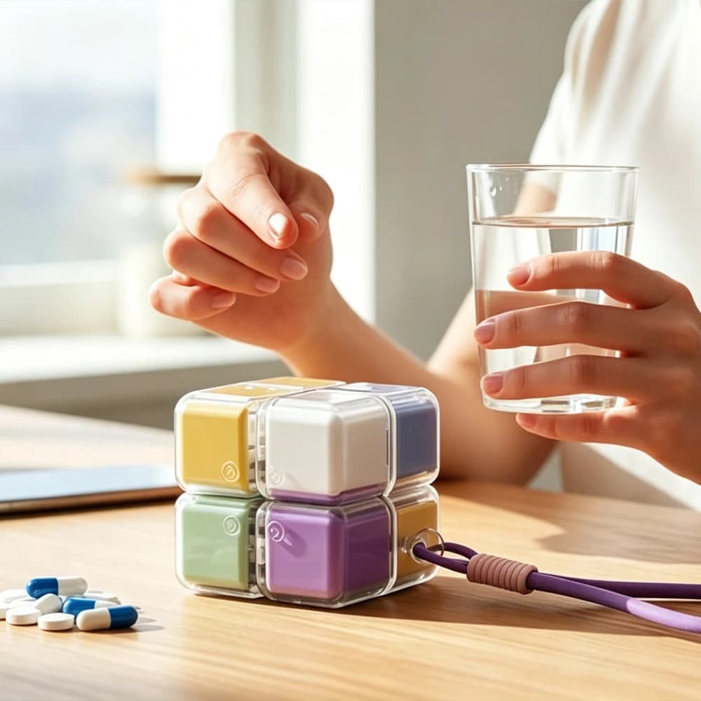 Large-Capacity 8-Box Pill Organizer, Foldable Cube for Fish Oil, Vitamins & Sugar Pills, Perfect Travel Companion for Daily Meds