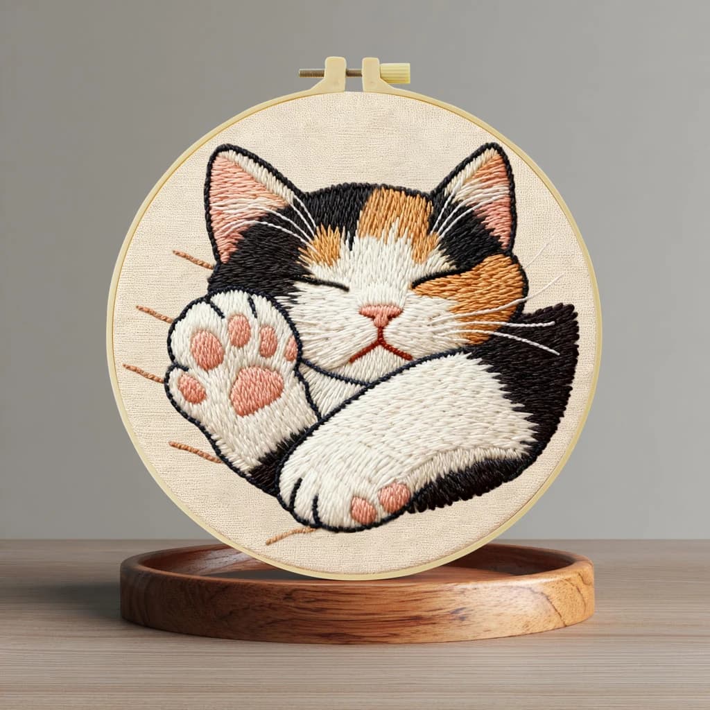 Kit Ricamo Gatto Dormiente 20x20cm/15x15cm - Kit Fai da Te Punto Croce per Regalo