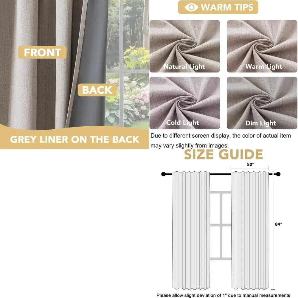 84 Dark Insulating Curtains with Grey Coating, Set of 2 Panels, Natural
