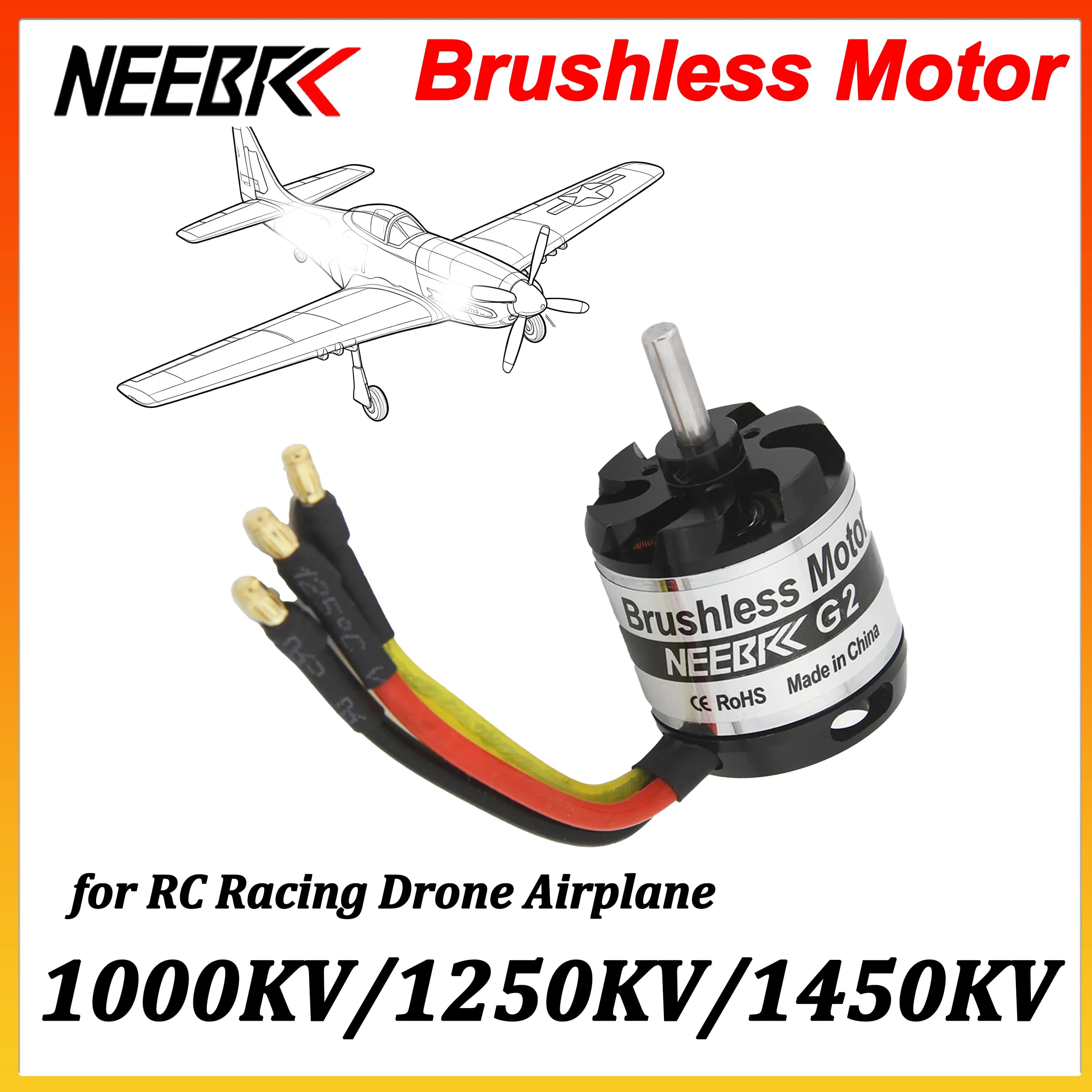 Motore Brushless Outrunner NEEBRC 1000KV 1250KV 1450KV 2-4S per Droni da Corsa RC, Aeroplani, Elicotteri ad Ala Fissa, FPV, Parti per Modelli Fai-da-Te