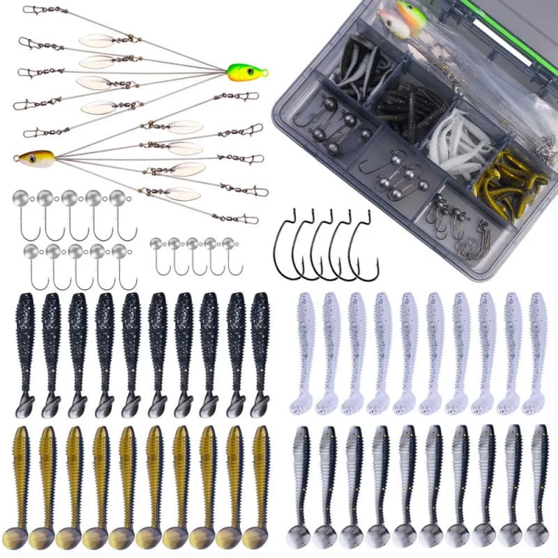Set of 62 artificial T-Soft baits with dull head and love, effective for fishing in sea and fresh water, ideal for mandarin, bass and more.